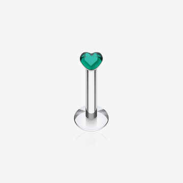 Heart Gem Top Internally Threaded Labret-Dark Green